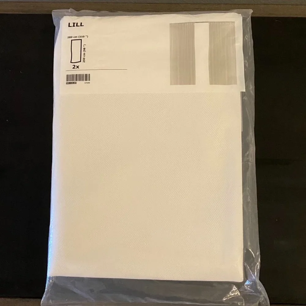 IKEA Lill Sheer White Mesh Pair Curtain Panels - Size 98” x 110”